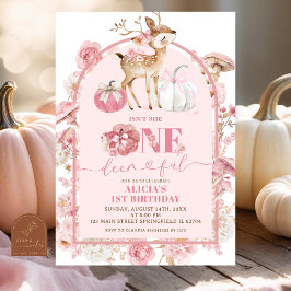 Convite Outono Abóbora Branca e Rosa Onedeerful Aniversári
