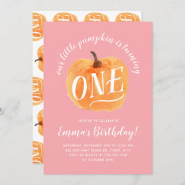 Convite outono Abóbora outono Primeiro Aniversário Rosa