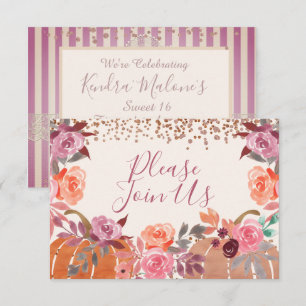Convite Outono Abóbora Rosa Mauve Floral Personalizado
