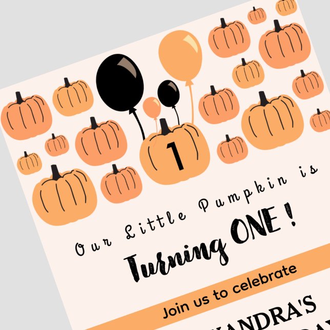 Convite Outono Abóbora Transformando um Halloween 1º anive (Halloween 1st birthday Invitation-fall-pumpkin-turning-one-white-1)