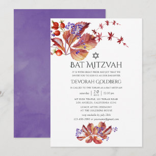 Convite Outono - Aquarela Folhas Bat Mitzvah