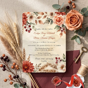 Convite Outono Burgundy Dália Grama Pampas Casamento Boho
