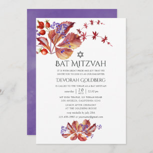 Convite Outono - Cair Aquarela Deixa Bat Mitzvah