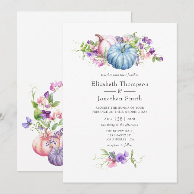 Convite Outono - Casamento Floral (Frente/Verso)