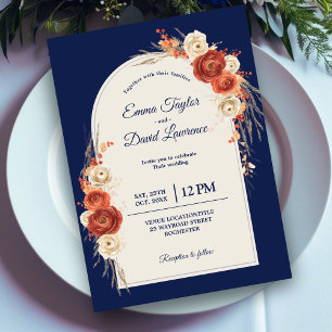 Convite Outono Chic Floral Laranja Terracota Casamento Azu