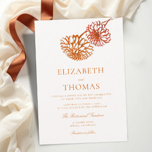 Convite Outono Cobre Terracota Modernas Dahlias Casamento
