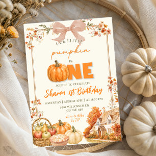 Convite Outono Coquete Pumpkin Primeiro Aniversário