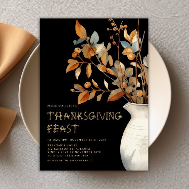 Convite Outono de Ação de Graças Moderno e Elegante (Thanksgiving Modern Elegant Friendsgiving Autumn Invitation)