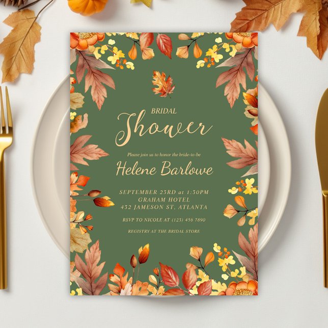Convite Outono do Chá de panela Russo Elegante (Sage Green Elegant Fall Bridal Shower Invitation)
