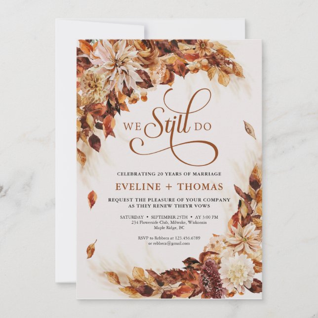 Convite Outono e flores caem folhas (Frente)