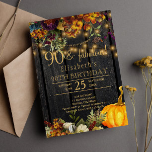 Convite Outono elegante floral rústico chic 90 anos fabulo