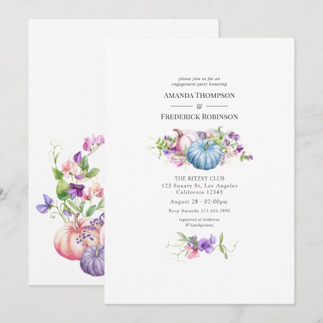 Convite Outono - Festa de noivado Floral de Queda (Frente/Verso)