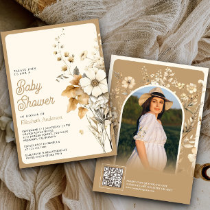 Convite Outono Flor Silvestre Selvagem Código QR Chá de Be