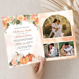 Convite Outono Floral de Abóbora Código QR Casamento