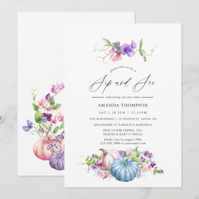 Convite Outono - Floral Sip e See (Frente/Verso)
