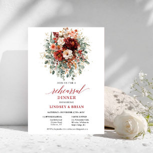 Convite Outono Integro Burgundy Floral Jantar de Rehearsal