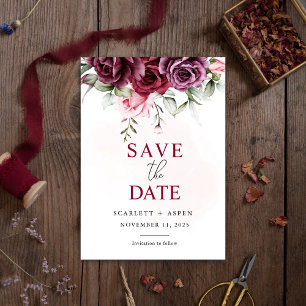 Convite Outono Merlot Floral Casamento Salve a Data