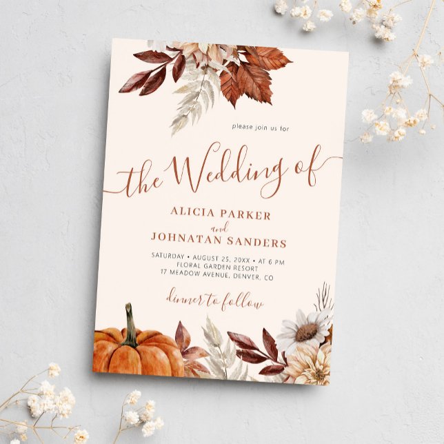 Convite outono outono outono QR boho casamento botânico (Criador carregado)