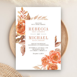 Convite Outono Queimado Laranja Floral Terracota Casamento