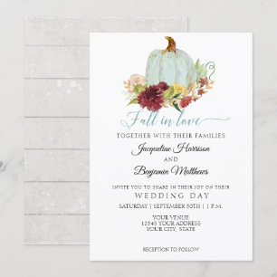 Convite Outono Rústico Apaixonado Abóbora Azul Floral Borg
