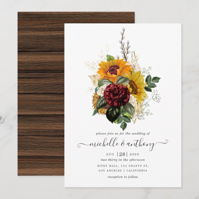 Convite Outono Rústico - Casamento Floral de Outono (Frente/Verso)