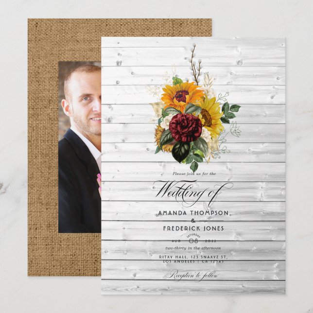 Convite Outono Rústico - Casamento Floral no Celeiro de Ca (Frente/Verso)