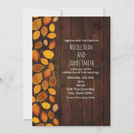 Convite Outono Rustico Dourado Folhas & Madeira Casamento
