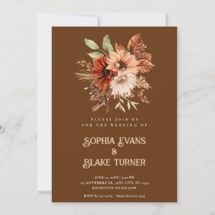 Convite Outono Rústico Floral Botânico Caramelo Casamento