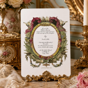 Convite Oval Barroco Rococó Floral Querubins