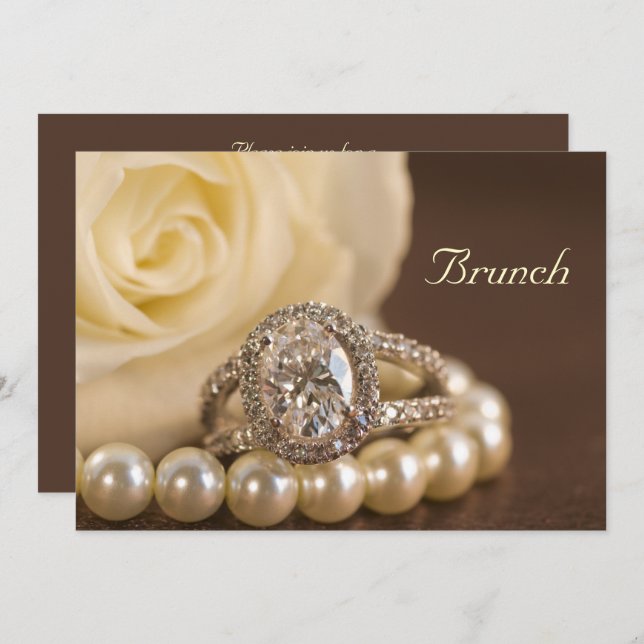 Convite Oval Diamond Ring White Rose Posta Wedch Brunch (Frente/Verso)