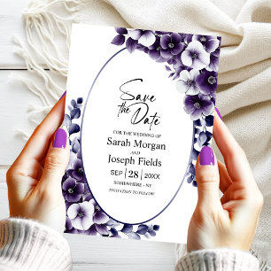 Convite Oval Floral Roxo Elegante Salvar a Data