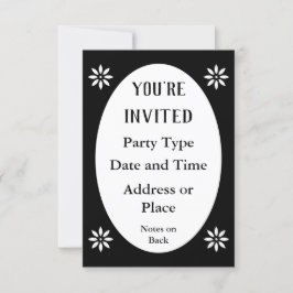 Convite Oval Floral Vitoriano Negro Elegante