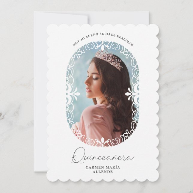 Convite Oval Flourish Chic Photo Quinceañera (Frente)
