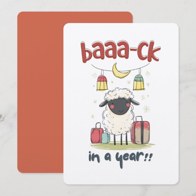 Convite Ovelhas do Eid de Férias | Voltando em um Ano! (Frente/Verso)