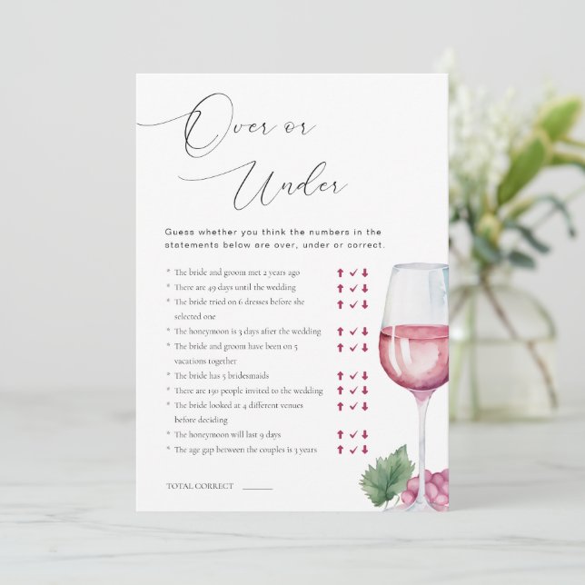 Convite Over or Under Vino before Vows Bridal Shower Game (Em pé/Frente)