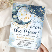 Over The Moon Baby Shower Boy Blue Twinkle Stars