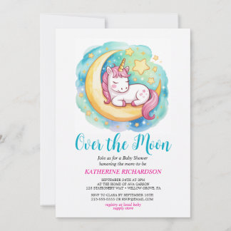 Convite Over the Moon Baby Shower – Sleeping Unicorn