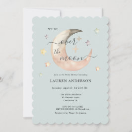 Convite Over The Moon Boho Celestial Blue Baby shower