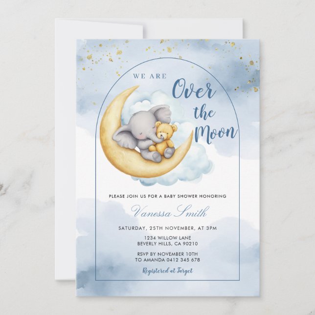 Convite Over The Moon Boy Girl Baby Shower Invitation (Frente)