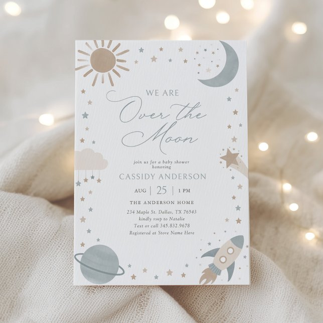Convite Over the Moon Outer Space Baby Shower (Criador carregado)