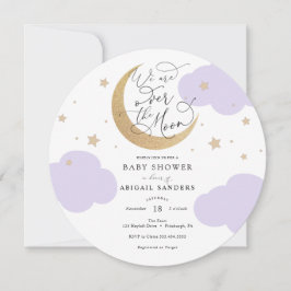 Convite Over the Moon Purple Baby Shower Invitation
