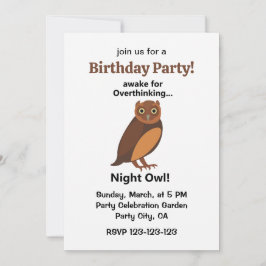 Convite Overthinking Night Owl Funny Birthday Party