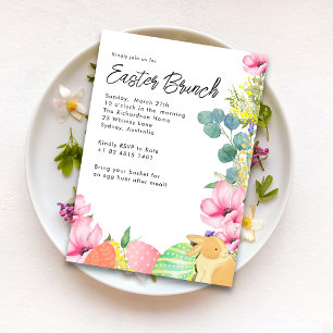 Convite Ovo de Páscoa Floral em Aquarela Coelho Brunch de 