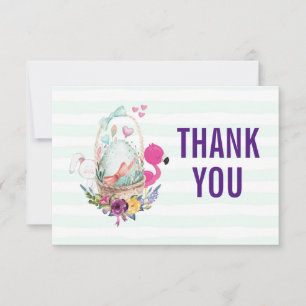 Convite Ovo em uma cesta com Flamingo e Bunny Obrigado