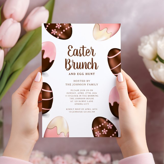 Convite Ovos de Chocolate Cortado Páscoa Brunch (Elegant Egg Hunt And Easter Brunch Invitation)