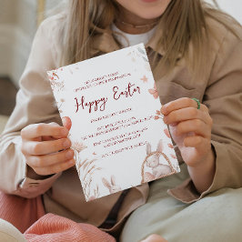 Convite Ovos de coelho e felz pascoa vermelho floral