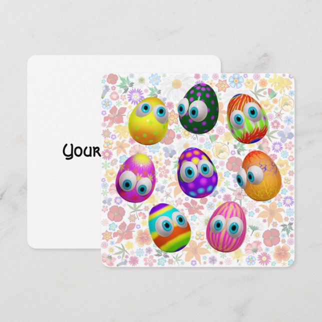 Convite Ovos de Páscoa de desenho animado fofos e engraçad (Frente/Verso)