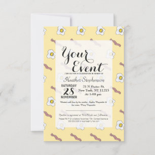 Convite Ovos e Bacon, café da manhã. Padrão engraçado