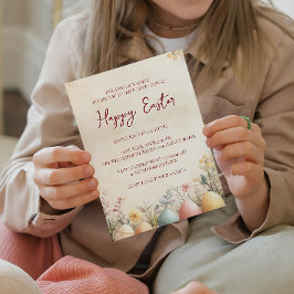 Convite Ovos e felz pascoa amarelo floral