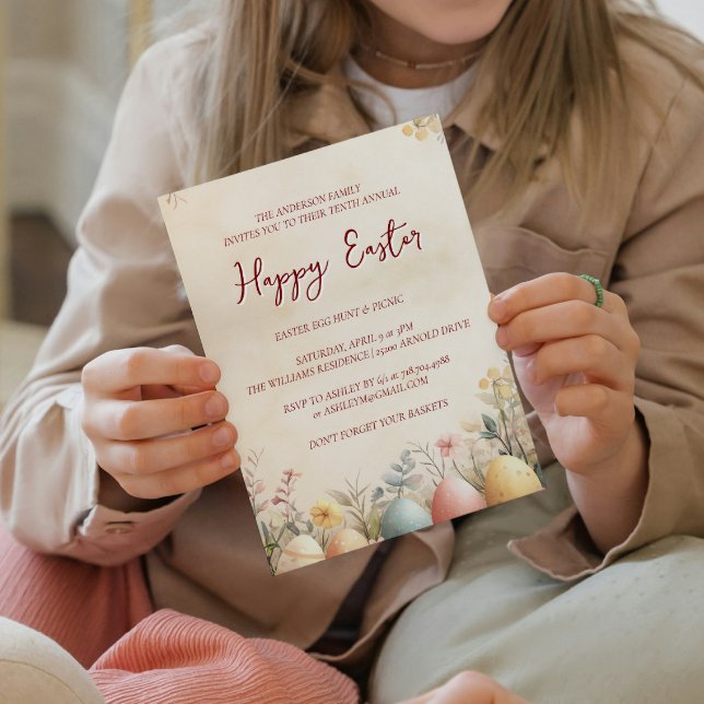 Convite Ovos e felz pascoa amarelo floral (Criador carregado)